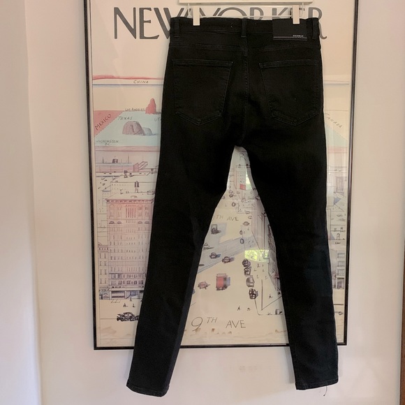Zara black denim with paint stripe down sides and ripped knees size 32 - Picture 2 of 7